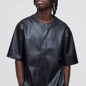 Oversized Embossed PU Baseball Shirt