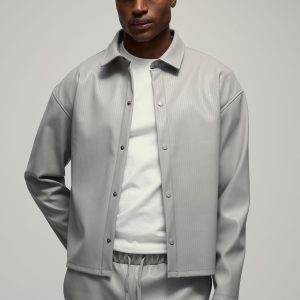 Oversized Embossed PU Overshirt