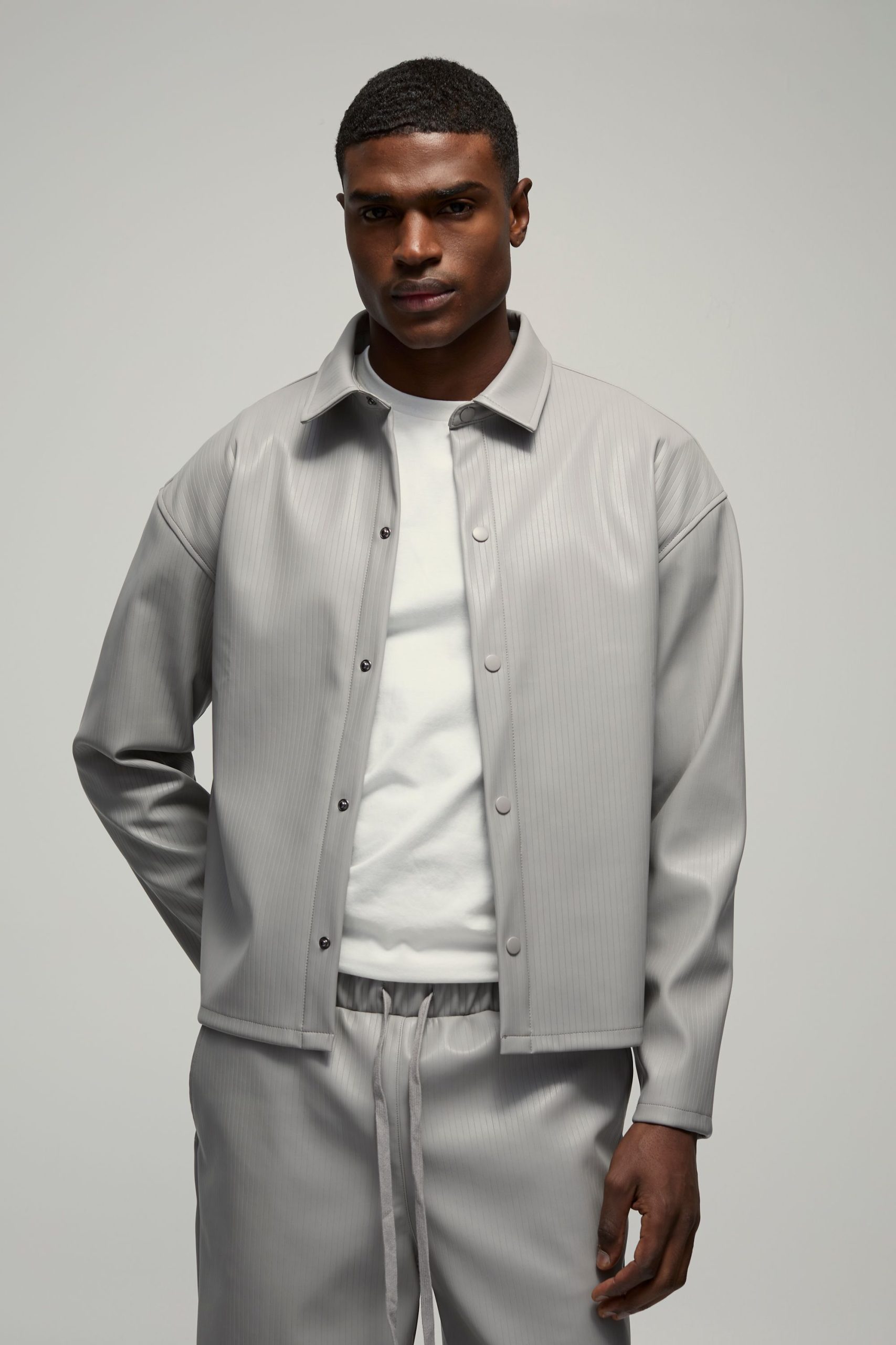 Oversized Embossed PU Overshirt