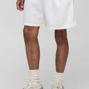 Half & Half Waistband Relaxed Fit Linen Blend Shorts