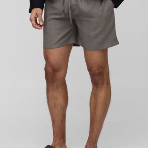 Half & Half Waistband Relaxed Fit Linen Blend Shorts