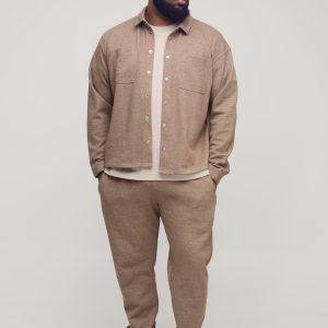 Plus Textured Over Shirt & Tapered Trouser Set