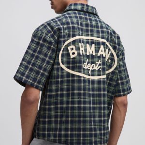 Oversized Half Sleeve Embroidered Check Shirt