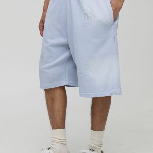 Oversized Washed Rhinestone Jersey Shorts