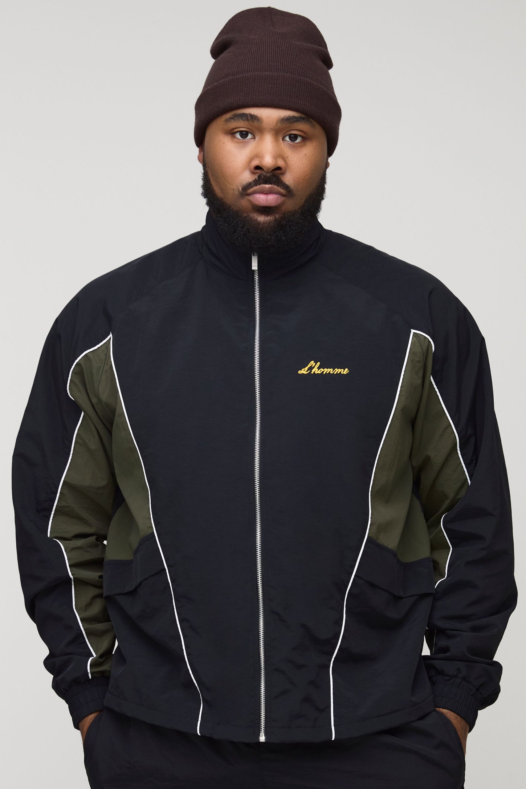 Plus Crinkle Nylon Panelled Regular Track Jacket