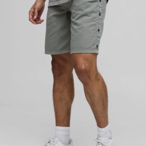 Relaxed Fit Overdyed Twill Popper Hem Shorts