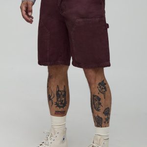 Relaxed Fit Contrast Stitch Washed Carpenter Shorts