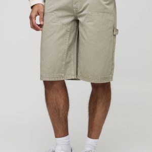 Relaxed Long Length Overdye Carpenter Shorts