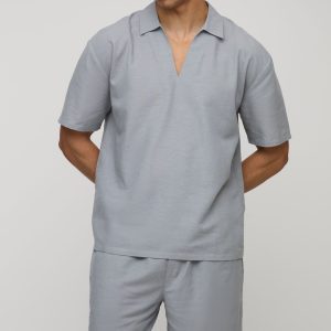 Oversized Overhead V-Neck Linen Blend Shirt & Short Set