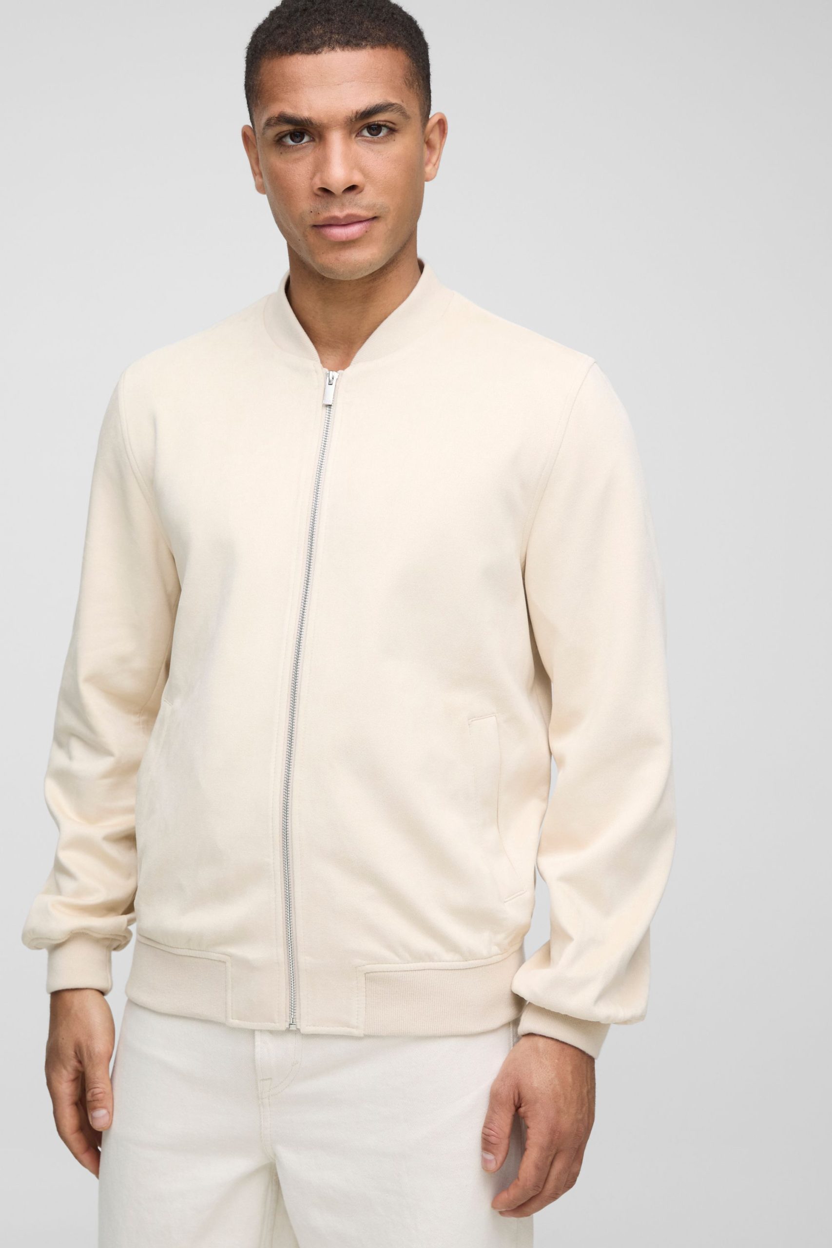 Faux Suede Regular Fit Bomber Jacket