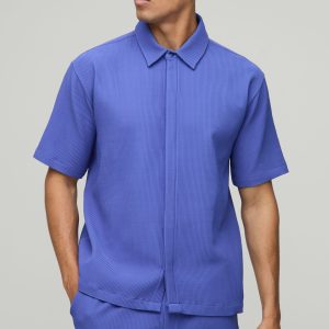 Oversized Concealed Placket Pleated Short Sleeve Shirt