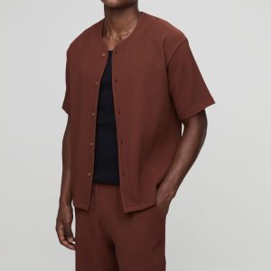 Oversized Collarless Pleated Shirt & Runner Short Set