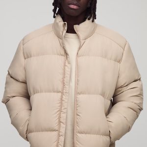 Regular Fit Funnel Neck Puffer Jacket in Stone