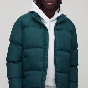 Regular Fit Funnel Neck Puffer Jacket in Khaki