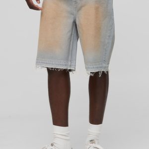 Relaxed Rigid Let Down Hem Tinted Denim Shorts