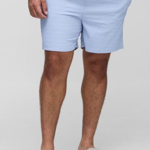 Plus Seersucker Check Mid Length Swim Shorts
