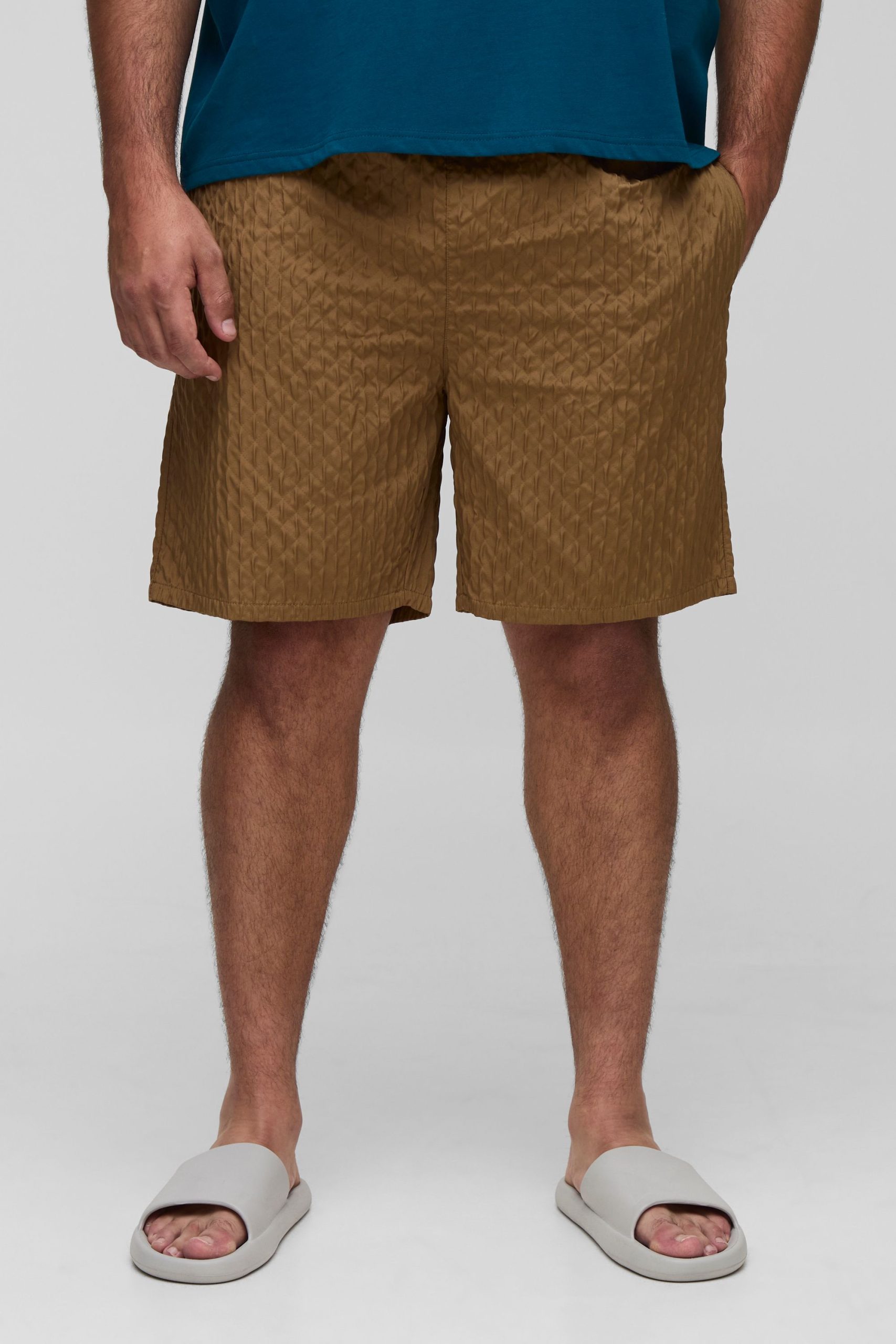 Plus Textured Long Length Swim Shorts