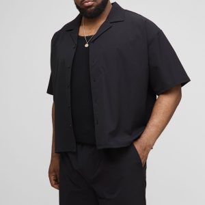 Plus Technical Stretch Oversized Boxy Shirt & Short Set