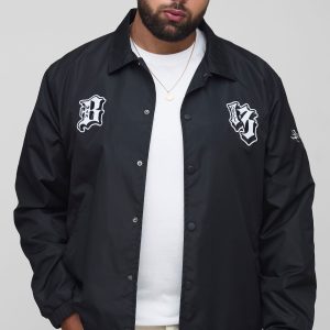 Plus Varsity Badge Collared Coach Regular Fit Jacket