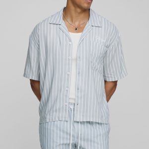 Oversized Boxy Fit Pinstripe Shirt and Swim Set