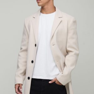 Tall Single Breasted Wool Look Regular Fit Overcoat in Beige