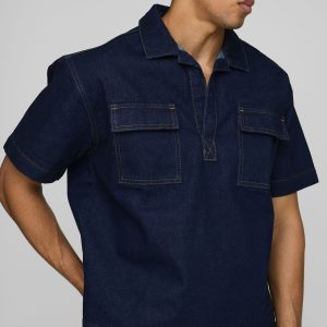 Short Sleeve Indigo Denim Boxy Rugby Shirt