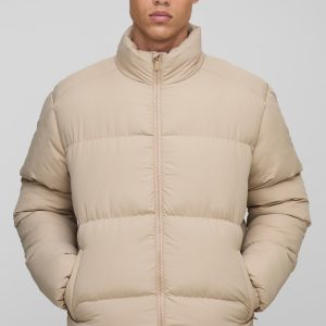 Tall Regular Fit Funnel Neck Puffer Jacket in Stone