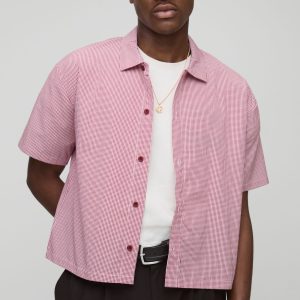 Oversized Boxy Micro Check Collared Shirt