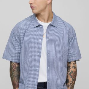 Oversized Boxy Micro Check Collared Shirt