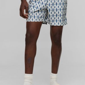 Pattern Printed Mid Length Swim Short
