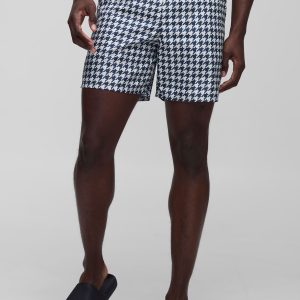 Houndstooth Printed Mid Length Swim Short
