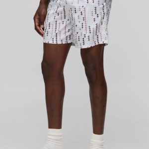 Houndstooth Printed Mid Length Swim Short
