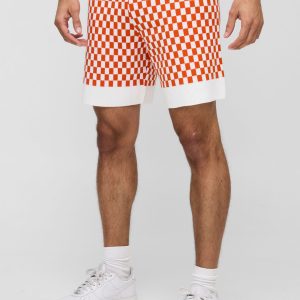Relaxed Jacquard Checkboard Knitted Short