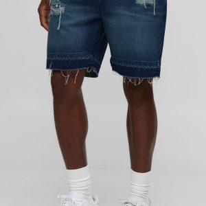 Slim Rigid Bandana Rip and Repair Denim Shorts
