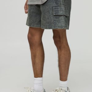 Elasticated Waist Boxer Fit Washed Ripstop Cargo Shorts