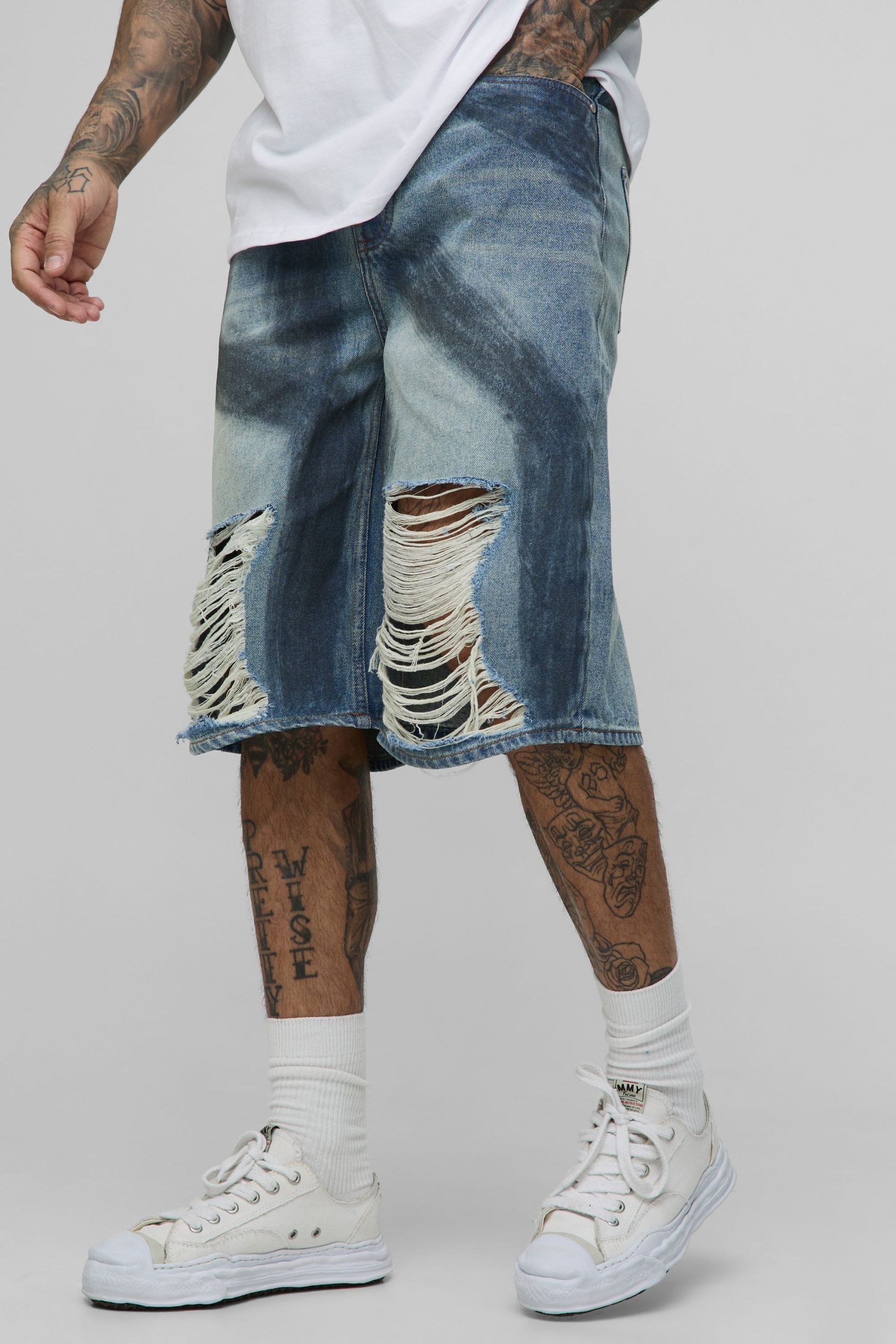 Tall Relaxed Fit Paint Brushed Distressed Jorts