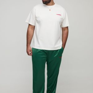 Plus Regular Man Embroidered T-Shirt & Oversized Tricot Extended Drawcord Jogger Set