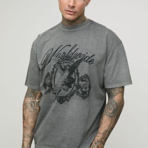 Tall Oversized Renaissance Print Washed Print T-Shirt