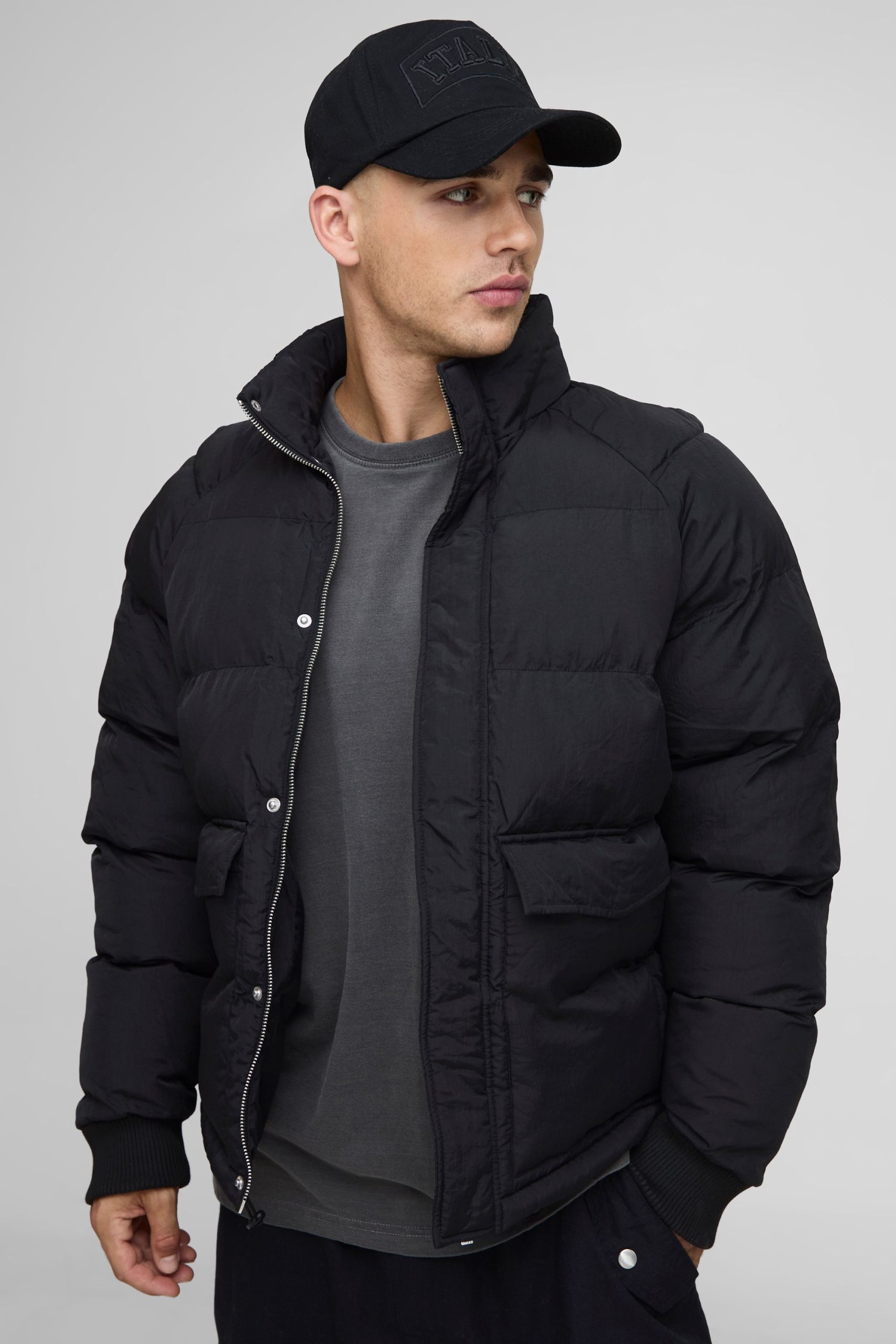 Regular Fit Raglan Sleeve Funnel Neck Puffer Jacket