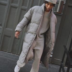 Oversized Crinkle Nylon Funnel Neck Longline Puffer Jacket