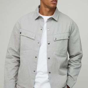Oversized Canvas Long Sleeve Cargo Overshirt