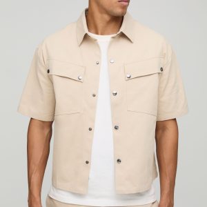 Oversized Boxy Canvas Cargo Shirt