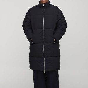 Regular Fit Nylon Funnel Neck Longline Puffer Jacket