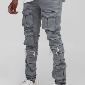 Tall Ruched Rip & Repair Ice Wash Cargo Skinny Jeans