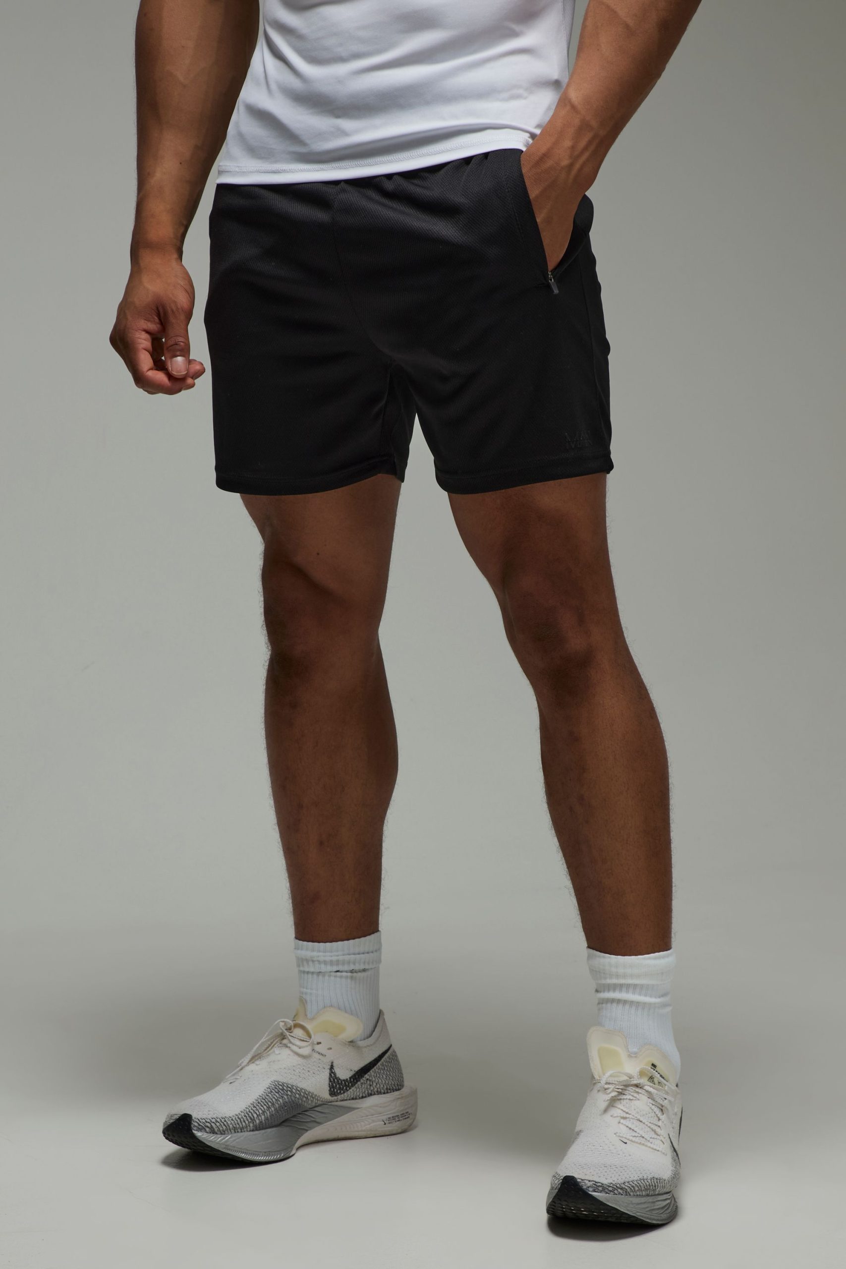 Man Active Zip Pockets Stretch 5inch Gym Short