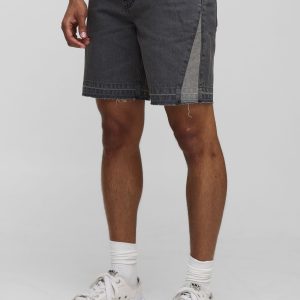 Straight Fit Washed Gusset Denim Shorts With Let Down Hem