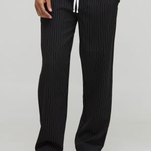 Elasticated Waistband Relaxed Pinstripe Casual Trousers