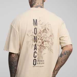 Tall Oversized Extended Neck Monaco Floral Printed T-Shirt