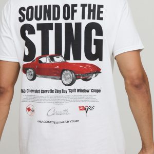 White Oversized Corvette Sting Ray License Printed T-Shirt