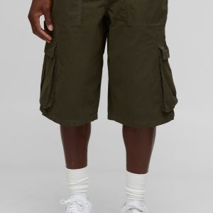 Elasticated Waist Long Line Baggy Carpenter Cargo Shorts
